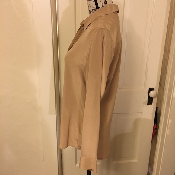 Equipment Silk Tuxedo Blouse Medium Brown Tan Shirt - Picture 4 of 8